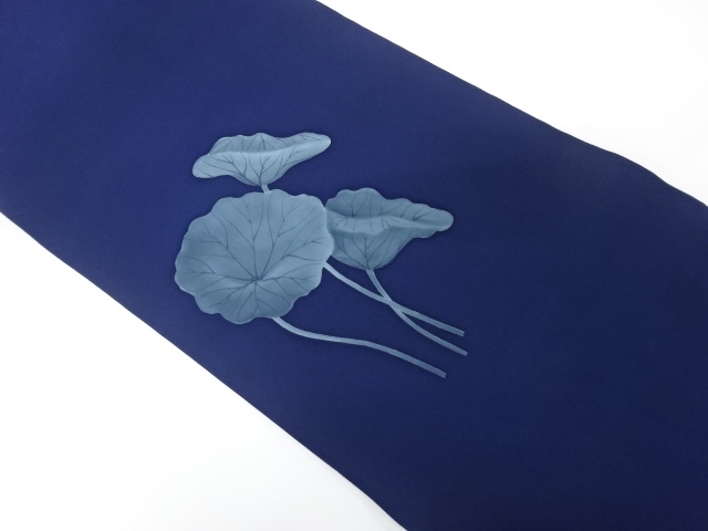 塩瀬　手描き　蓮模様　開き名古屋帯